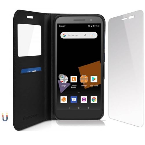 Etui de protection Porte carte pour ORANGE RISE 54 avec Protection écran en verre trempé - Noir