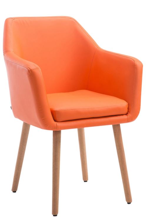 Chaise de salle à manger Utrecht Similicuir - Piètement bois de hêtre Nature - Siège Orange