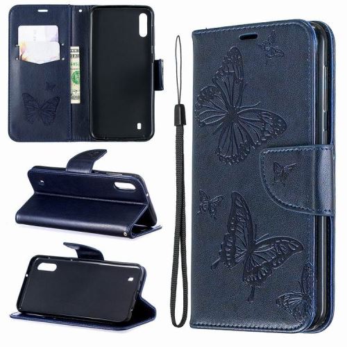 Etui en cuir multifonctionnel motif papillon avec dragonne pour Samsung Galaxy S10E - Bleu foncé