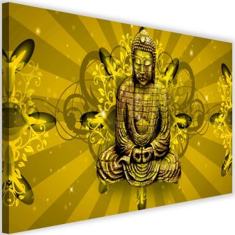 Cadre Mural Bouddha Jaune 40x40 Cm En Toile Et Bois Par STC – Déco Zen Et Apaisante