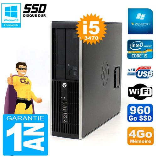 Pc hp compaq 8300 sff core i5-3470 ram 4go disque 960 go ssd graveur dvd wifi w7
