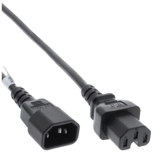 Rallonge de câble d'alimentation InLine®, connecteur à l'état chaud CEI-C15 droit vers CEI-C14 droit, 1,8 m, noir