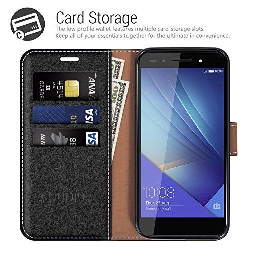 coodio Housse Cuir Honor 7, Étui Coque en Cuir Honor 7, Housse Portefeuille Magnétique avec La Fonction Stand Pour Honor 7, Noir