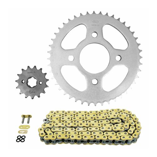 Kit chaine adaptable honda 125 cbr r 2011+2016 428 15x44 (diam couronne 58-90-10.5) (demultiplication origine) -afam-
