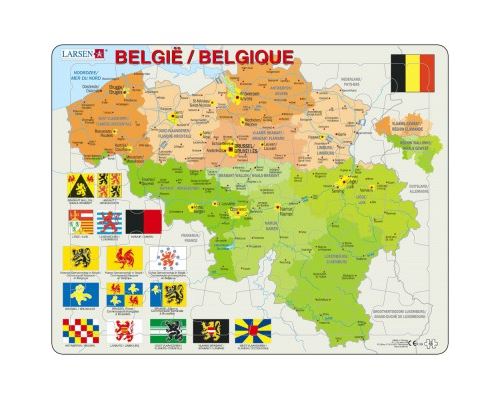 Puzzle 48 Pièces : Puzzle Cadre - Carte de la Belgique (en Français et Flamand), Larsen