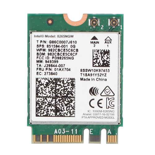Bluetooth 4.2 pour carte réseau sans fil Intel 8265 867M 802.11AC 2.4G / 5G pour Lenovo