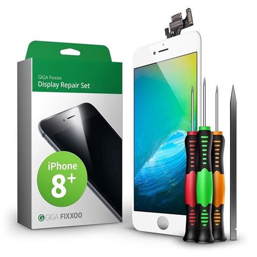 GIGA Fixxoo iPhone 8+ Remplacement d'écran Kit Complet LCD Blanc; avec vitre d'écran Tactile Rétina, Caméra et Capteur de Proximité
