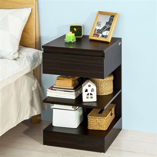 SoBuy® FBT49-BR Table de Chevet Table dappoint Bout de Canapé avec 1 tiroir et 2 étagères de Rangement
