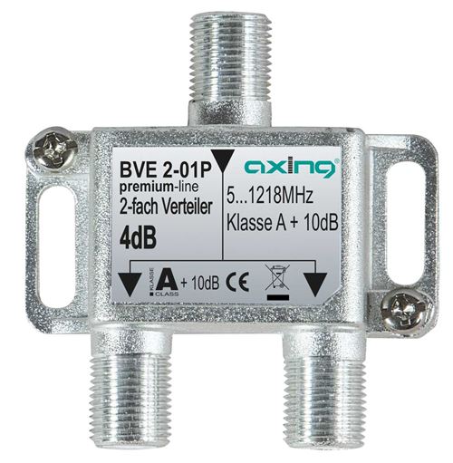 Axing bve 2-01p splitter distributeur repartiteur 2 voies sorties pour fm catv télévision numérique par câble (5-1218 mhz)