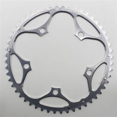 Plateau route 5bra 52dts d.130 exterieur argent alu 7075 stronglight type shimano 9-10v.