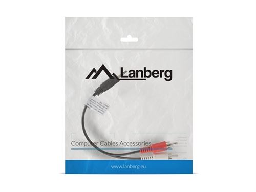 Lanberg env.-mjrc 10cc 0002 -bk 2 x rca vers jack mâle câble audio stéréo, 0,2 m noir ca-mjrc-10cc-0002-bk