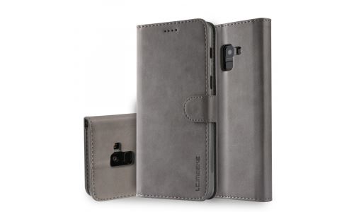 Etui type portefeuille pour Galaxy-A8 (2018) gris gamme LC.IMEEKE
