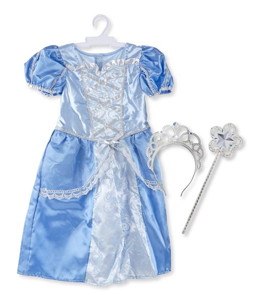 Ensemble de jeux de rôle Royal Princess (3 pièces) - Robe bleue, diadème, baguette