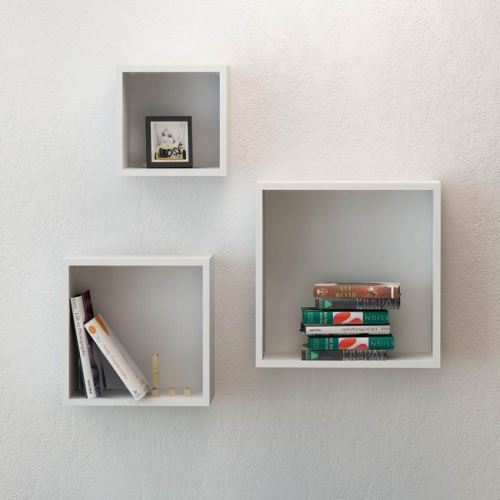 HOMEMANIA Set 3 Étagère Compito - Cube, étagère, étagère - pour mur - Blanc en Bois, 120 x 18 x 50 cm
