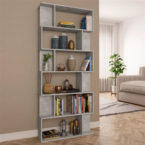 Vidaxl Gris Béton Bibliothèque Séparateur De Pièce Bois D Ingénierie - Image 1
