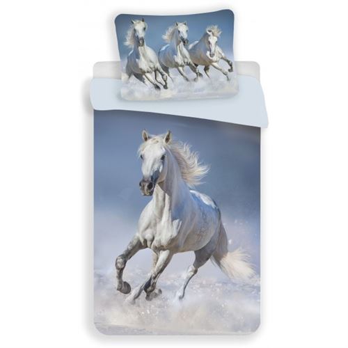 Animaux - Parure de lit Cheval blanc au Galop - Housse de couette Coton