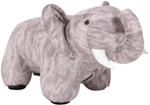 Pouf pour enfants Elmina en forme d'Eléphant - Tabouret pour enfants coque Bois Revêtement Similicuir fin - Couleur Gris