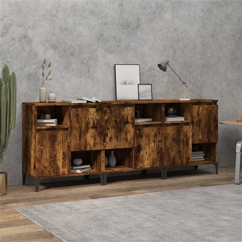 Non Communiqué Marron Vidaxl Buffets 3 Pcs Chêne Fumé 60X35x70 Cm Bois D'ingénierie