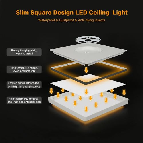 Plafonnier moderne carré simple, plafonnier LED dimmable avec