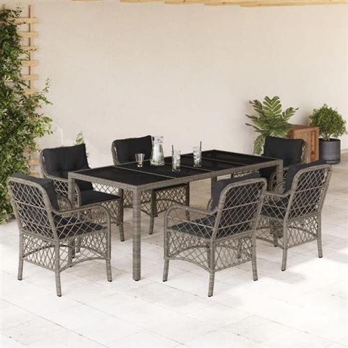 Non Communiqué Gris Vidaxl Ensemble À Manger De Jardin Avec Coussins 7 Pcs, Table Et Chaises De Patio, Meubles D'extérieur Terrasse, Moderne, 3212034