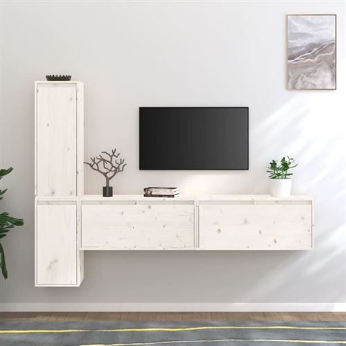 Non Communiqué Blanc Meubles Tv 4 Pcs Bois Massif De Pin