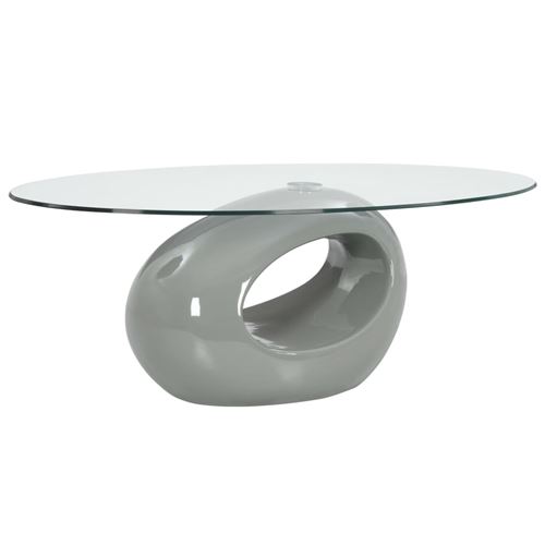 vidaXL Table basse avec dessus de table en verre ovale Gris brillant