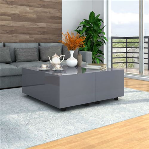 vidaXL Table basse Gris brillant 100 x 100 x 35 cm