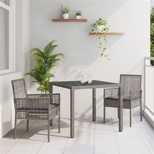 Non Communiqué Gris Ensemble De Salle À Manger De Jardin 3 Pièces Avec Coussins En Poly Rotin