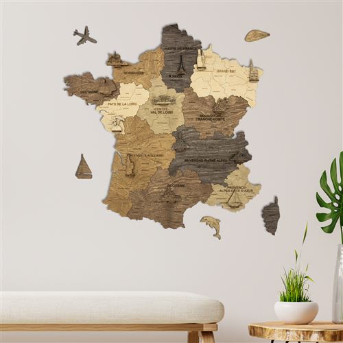CREATIFWOOD CARTE DE FRANCE EN BOIS 2D CREATIFWOOD MULTICOLOR - DÉCORATION MURALE