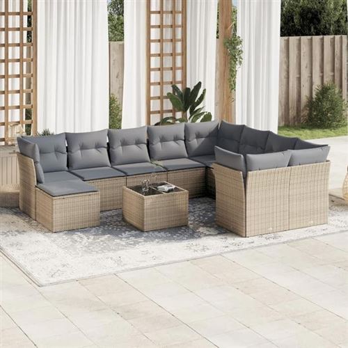  Salon de jardin modulable GENERIQUE 10 personnes resine tressee beige 62 x 62 x 69 cm 11 pieces 