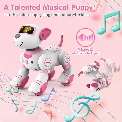 Robot chat interactif Jouet musical électronique pour animaux de compagnie  âgés de 3, 4, 5, 6, 7, 8 ans, idée cadeau (chat rose)