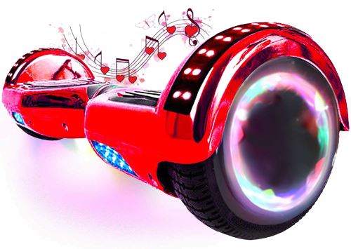 6,5 Overboard LED et Bluetooth, Moteur 700W, Auto Équilibre, Sac et Télécommande, Rouge Chromé