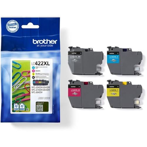 Pack de 4 Cartouches d'encre Brother LC422XL Noir Jaune Cyan Magenta