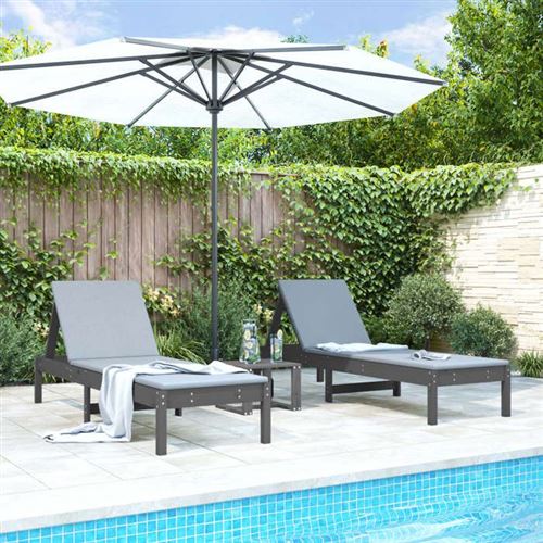 Non Communiqué Gris Vidaxl Lot De 2 Chaises Longues, Bain De Soleil, Transat De Terrasse, Siège De Jardin Patio Balcon Extérieur, Bois 825070