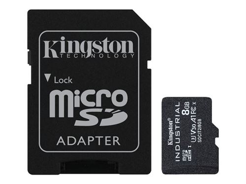 Kingston Industrial - Carte mémoire flash (adaptateur microSDHC - SD inclus(e)) - 8 Go - A1 / Video Class V30 / UHS-I U3 / Class10 - microSDHC UHS-I