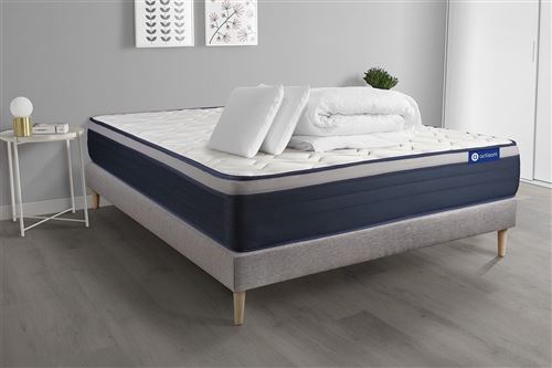 ACTISOM Pack sommier kit matelas m&eacute;moire de forme 140x190 gris complet