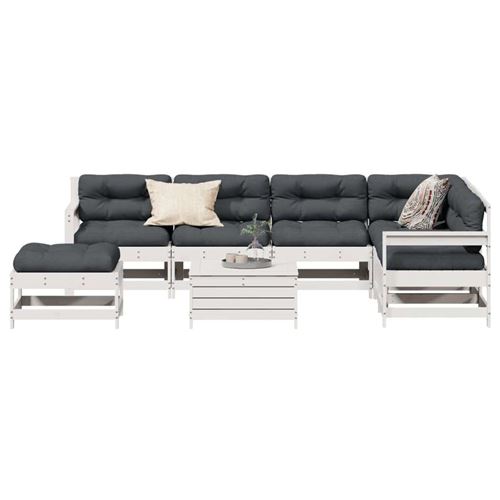 Salon de jardin modulable bois massif blanc 8 pieces x 62 x 70.5 8 personnes 
