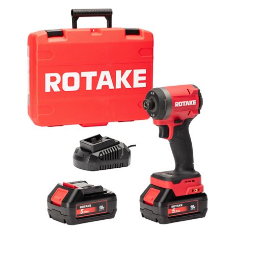  Visseuse &agrave; chocs 18V 1/4' HEX 260 Nm avec 2 Batteries 18V 5Ah, Chargeur, Coffret - ROTAKE - S1-50D