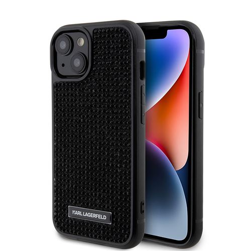 Coque pour iPhone 15 / iPhone 14 / iPhone 13 - Karl Lagerfeld Hardcase Strass (KLHCHCP15SHDSPLK) - Plaque Métallique Logo