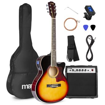 MAX Showkit - Guitare électro-acoustique - Sunburst, cordes en acier, ampli 40W, sac de transport, accordeur numérique - 1