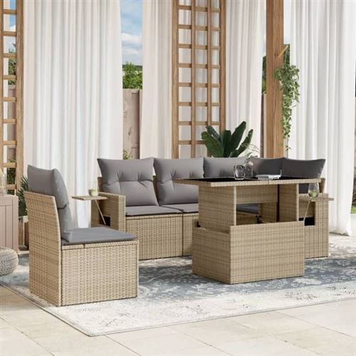 Non Communiqué Beige Salon De Jardin Modulable Vidaxl 6 Pieces Rotin 62 X 62 X 69 Cm