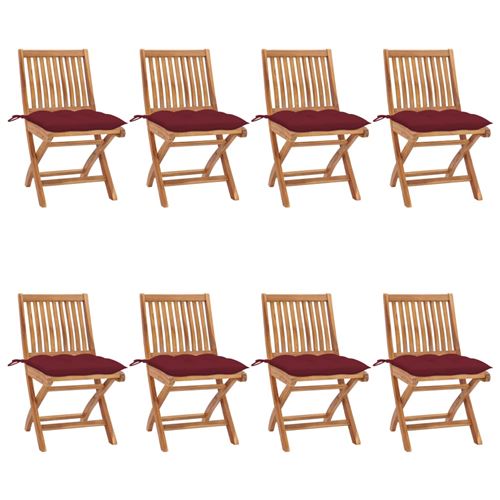 Non Communiqué Vidaxl Lot De 8 Chaises Pliables De Jardin Avec Coussins, Sièges De Terrasse, Chaises De Salle À Manger, Meubles De Patio Extérieur, Teck Solide