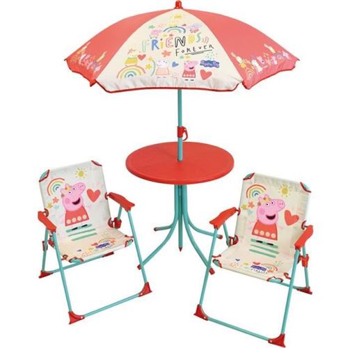 Fun House Peppa Pig Salon De Jardin - 1 Table, 2 Chaises Et 1 Parasol - Pour Enfant