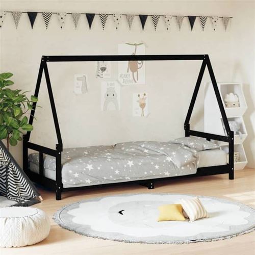 vidaXL Cadre de Lit pour Enfants, Lit Simple avec Sommier à Lattes, Meuble de Chambre à Coucher, Scandinave, Noir 80x200 cm 834452