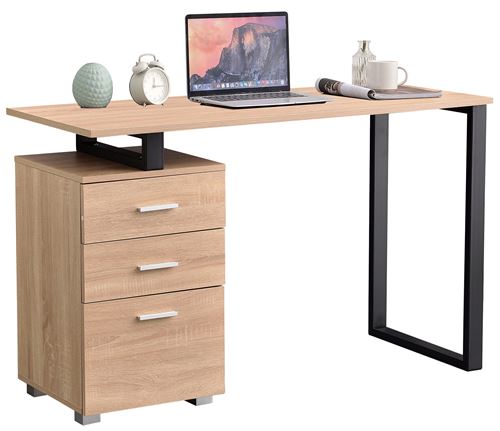 Bureau Stockton avec Plateau en MDF Cadre en Tubes d'acier et Colonne de rangement , Nature