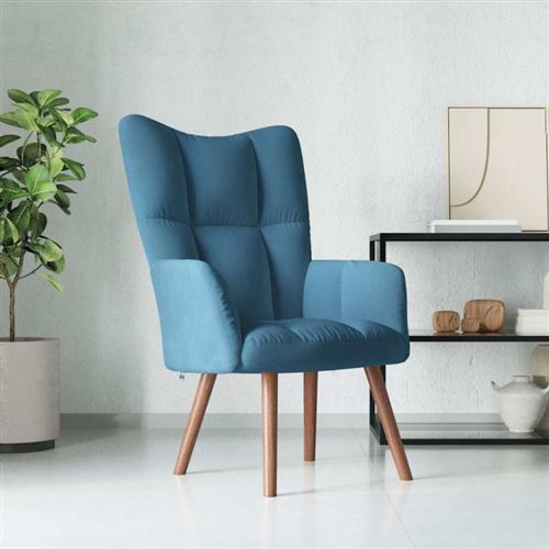 Vidaxl Bleu Chaise De Relaxation Velours - Image 3