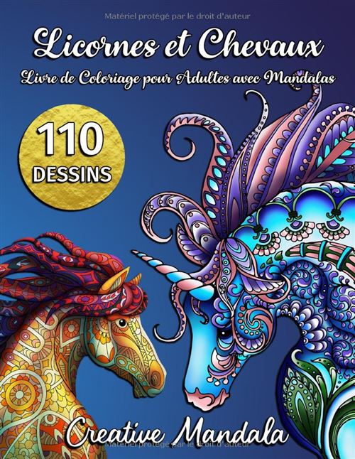 110 Licornes et Chevaux – Livre de coloriage Mandalas pour adultes | Anti-stress, grand format 21,59 x 27,94 cm, 110 motifs
