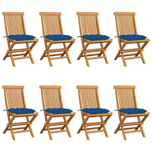 VIDAXL - Chaises de jardin - Teck Massif - Lot de 8 - Bleu - Image 2