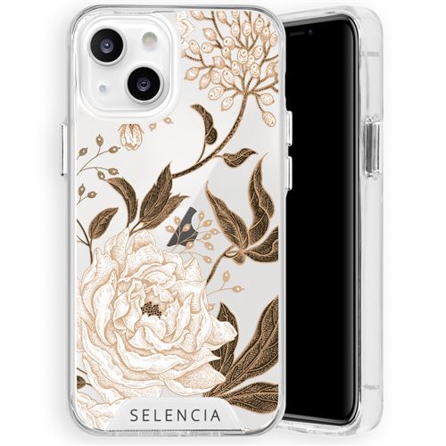 Coque pour iPhone 13 Mini Coque rigide,Coque Plastique Design Fleurs d'or Dorée Selencia