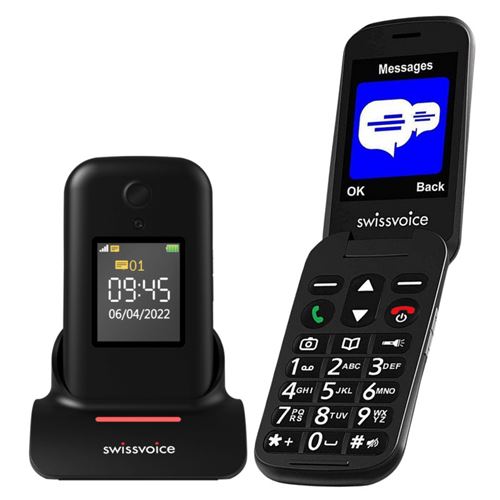 Swissvoice S38 - Téléphone portable senior à clapet 2G Noir